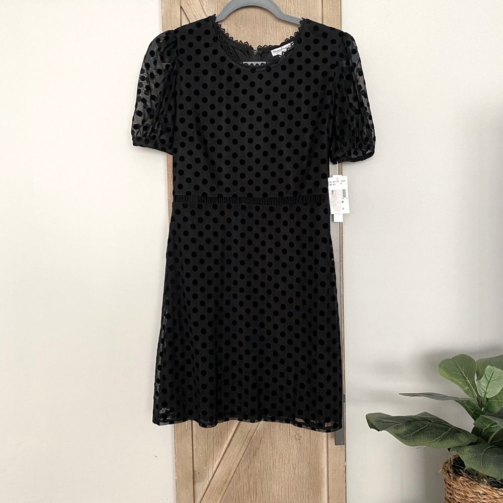 Black polka dot mini dress NWT